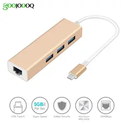 Goojodoq USB C Ethernet Rj45 сетевой адаптер 3 Порты и разъёмы Тип usb C концентратор 10/100/Gigabit Ethernet 1000 Мбит USB 3,0 сетевая карта для MacBook