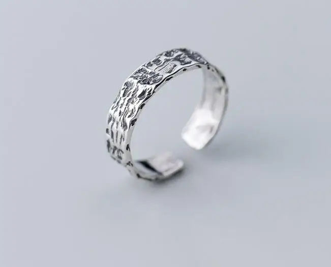 

100% Authentic REAL.925 Sterling Silver Retro Irregular Surface 5mm band Rings adjust GTLJ1640