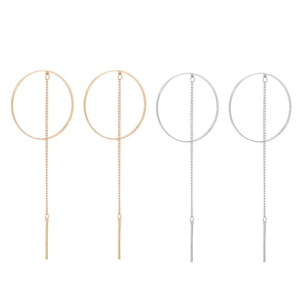

1 Pair Woman Elegant Sliver/ Gold Creative Design Big Circle Long Chain Tassel Drop Earrings Fashion Jewelry Personality Earring