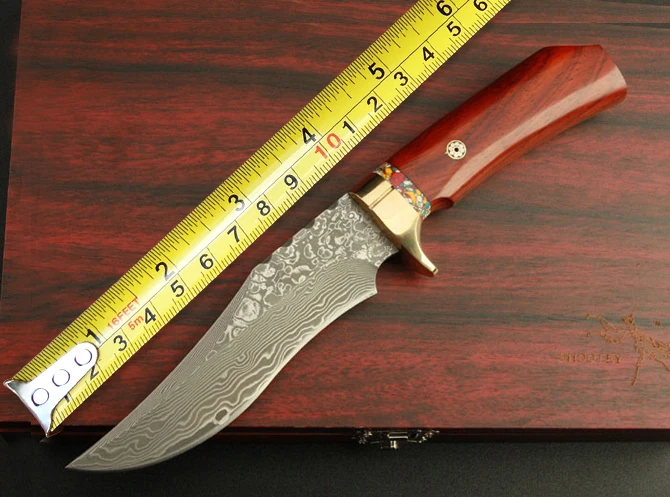 

Shootey M2 Hunting Fixed Knives,Damascus Blade Rosewood Handle Camping Knife.