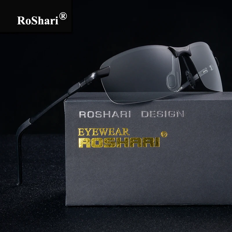 

RoShari Discolored sunglasses men polarized top quality Photochromic Professional driving Sun Glasses men gafas de sol hombre