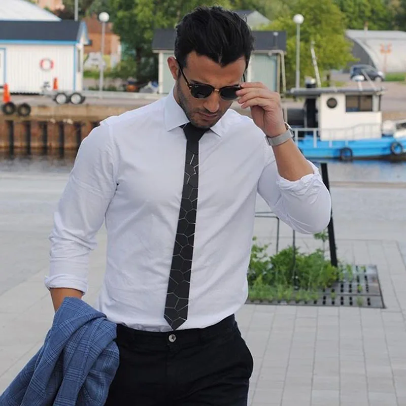 Handmade Black Ties Slim Geometric Plaid Pattern Floral Metallic Smart