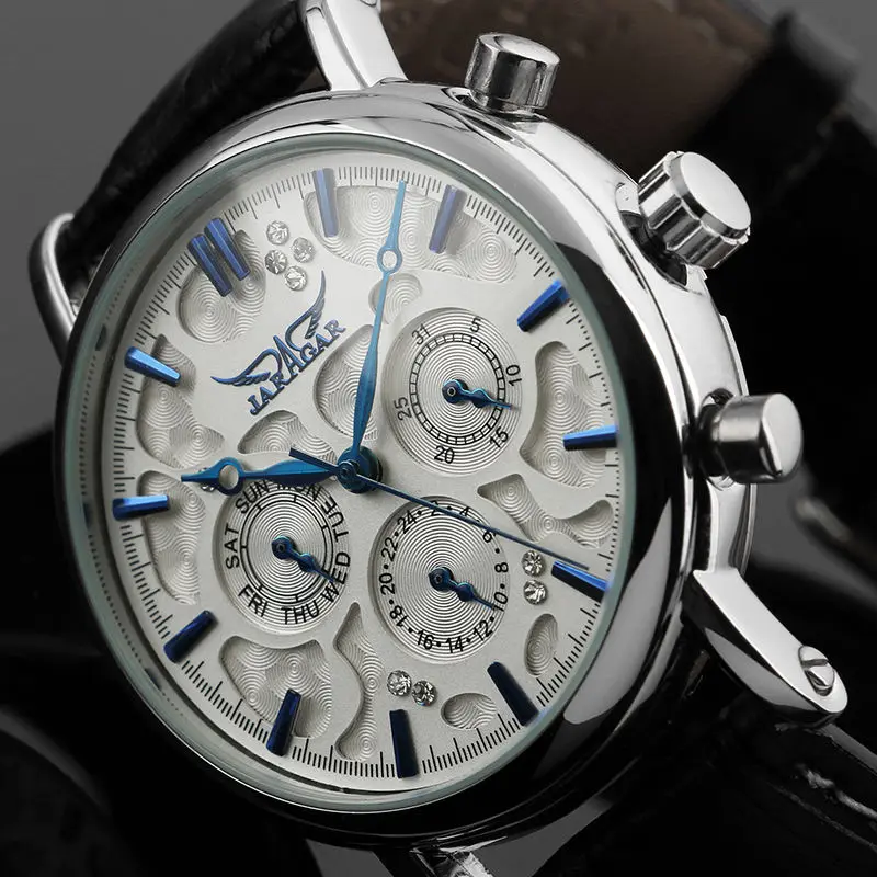 Fashion JARAGAR Men Luxury Brand Watch 6 Hands Tourbillion Automatic Mechanical Leather Wristwatches Gift Box relogio