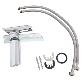 

DYH-Single Handle Centerset Waterfall Bathroom Undercounter Sink Faucet with Tempered Glass Spout, Brushed Nickel