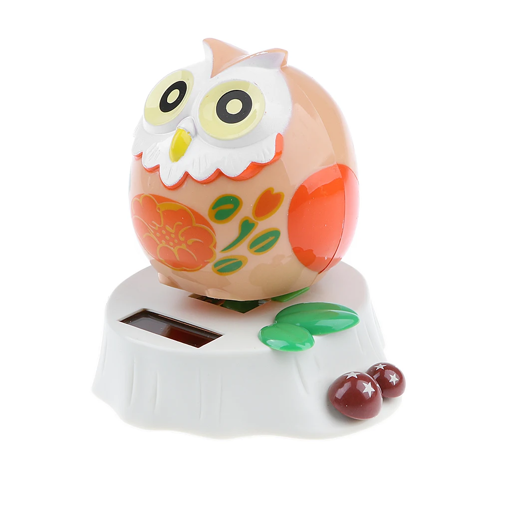 Dancing Cartoon Owl Animal Model Solar Powered Figure Toy Swing Figurine Office Desk Home Car Decor Birthday Xmas Gift for Kids