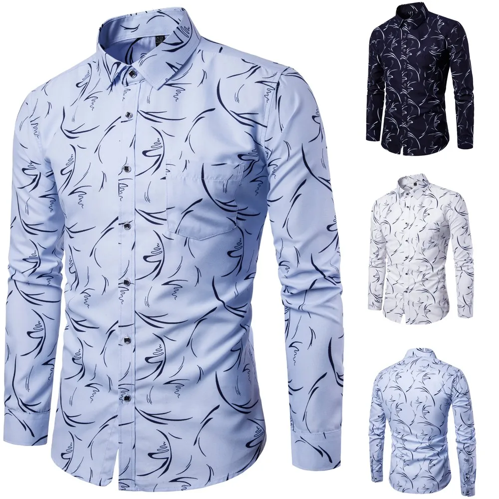 

2019 NEW Men's Plaid Cotton Dress Shirts Male High Quality Men's New Fashion Digital Broken Flower Long Sleeved Shirt 3.28