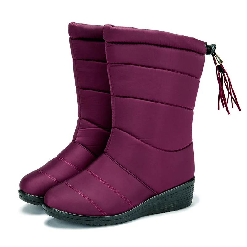 Г., новые зимние женские ботинки удобные ботильоны на плоской подошве женские водонепроницаемые теплые зимние ботинки на молнии Женская обувь на молнии с кисточками - Цвет: Wine Red