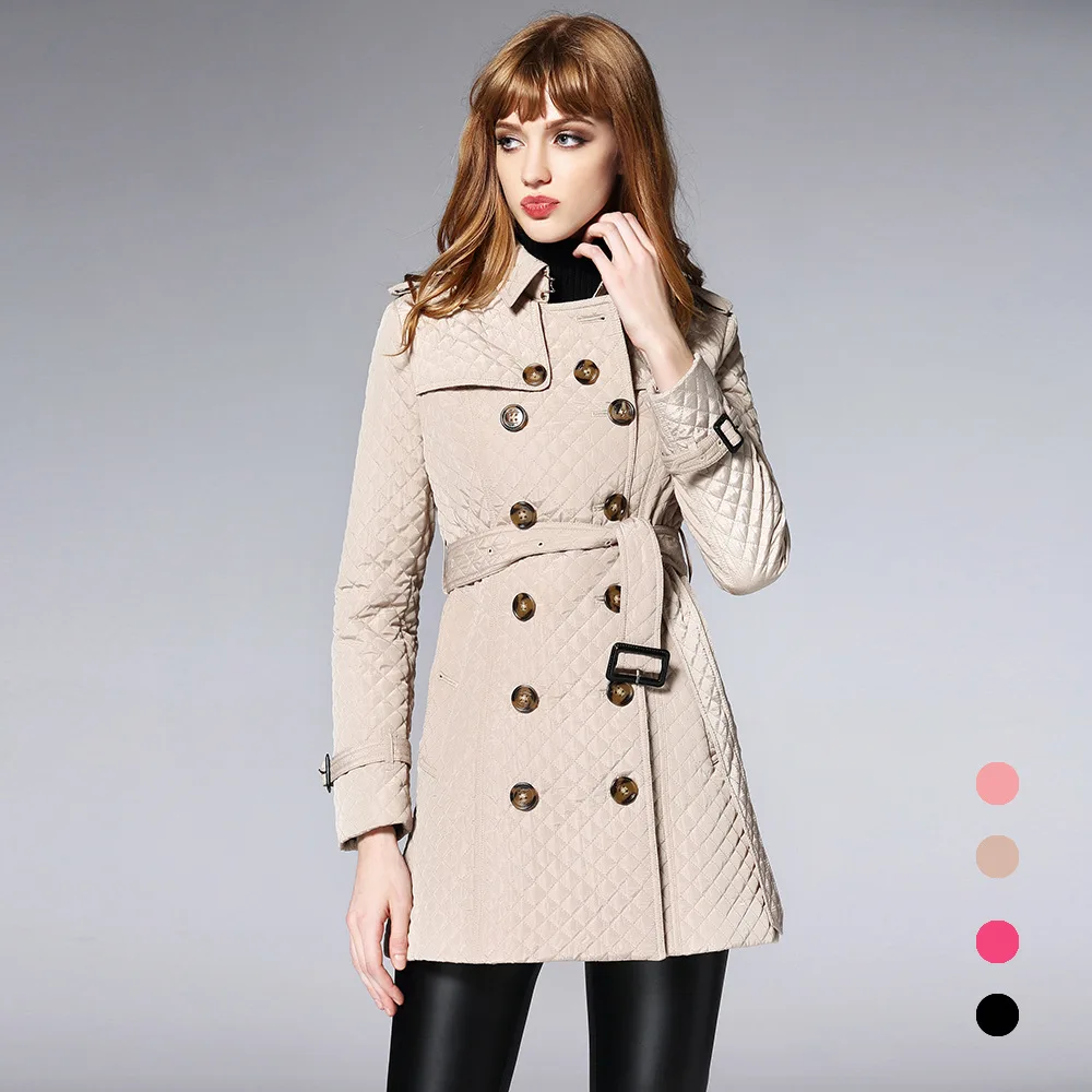 

BURDULLY Brand 2019 New Fall winter Women Cotton Diamond-shaped grid jacket With Belt Slim and long sections female coat