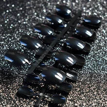 Shiny Fake Nails Classic Black False Nails Tips Kids Nail Art DIY Salon Product Press On Nail 24Pcs Bk