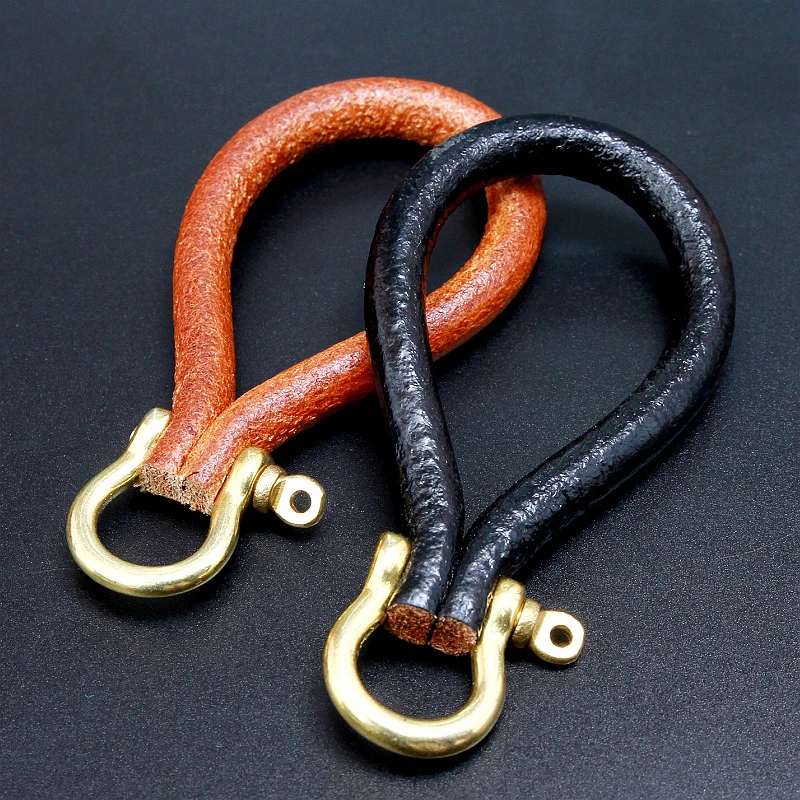 Handmade Metal Brass Auto Keyring Key Holder Wrist Rope Real Leather