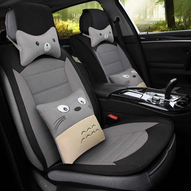 

cute cartoon flax fiber car seat cover auto seats covers for SEAT mii ibiza leon toledo exeo arona ateca tarraco alhambra altea