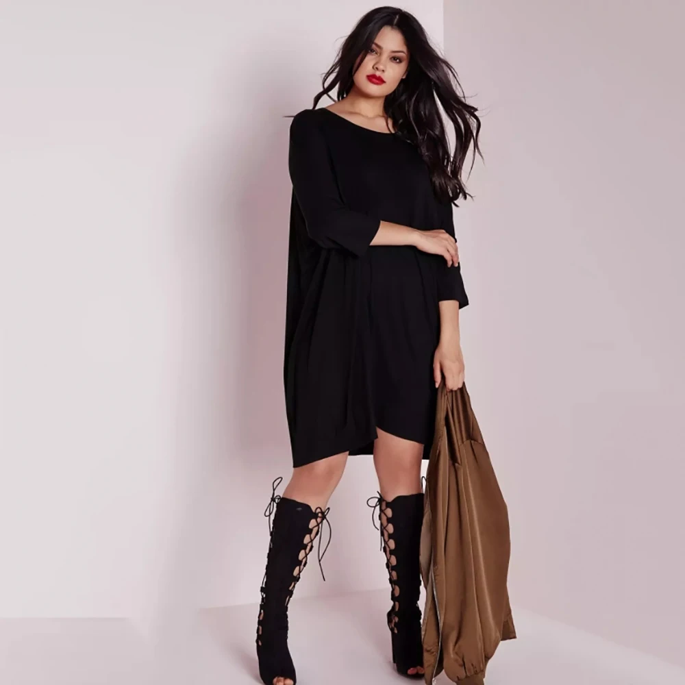 

Kissmilk 2018 Big Size New Fashion Women Clothing Casual Brief Solid O-Neck Loose Summer Dress Plus Size Dress 4XL 5XL 6XL