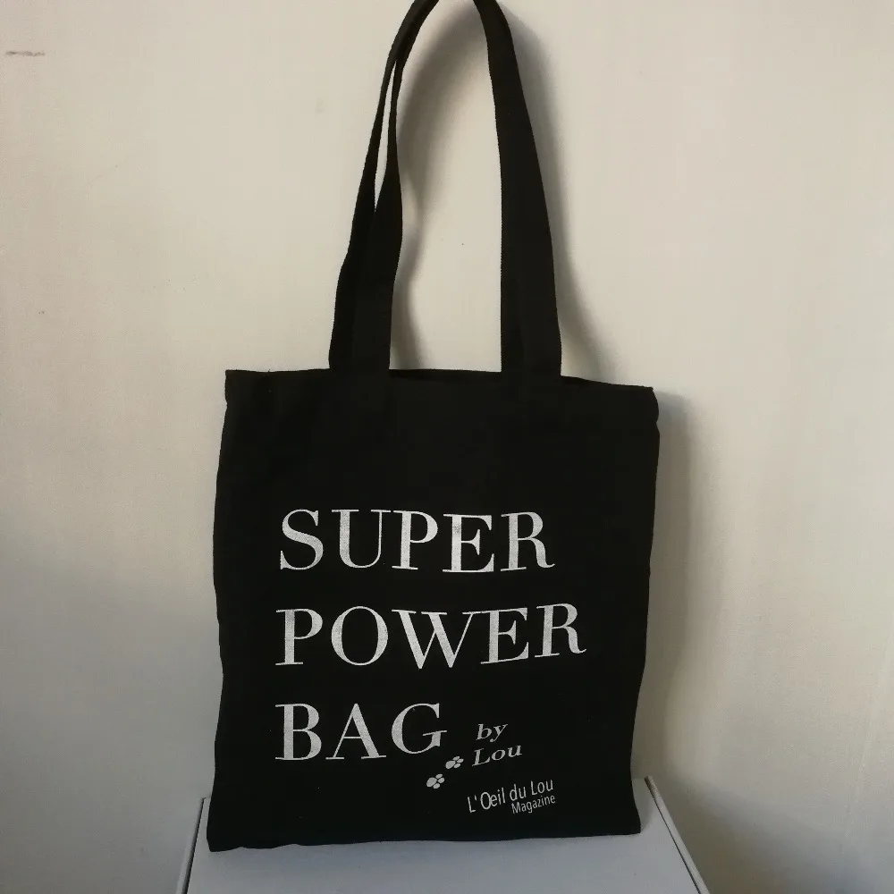 Flash Deal Wholesale 200pcs/lot  Eco Reusable Black Cotton Canvas Shopping Tote Bags Natural Fabric Grocery Recyclable Fashion Design Bags 2