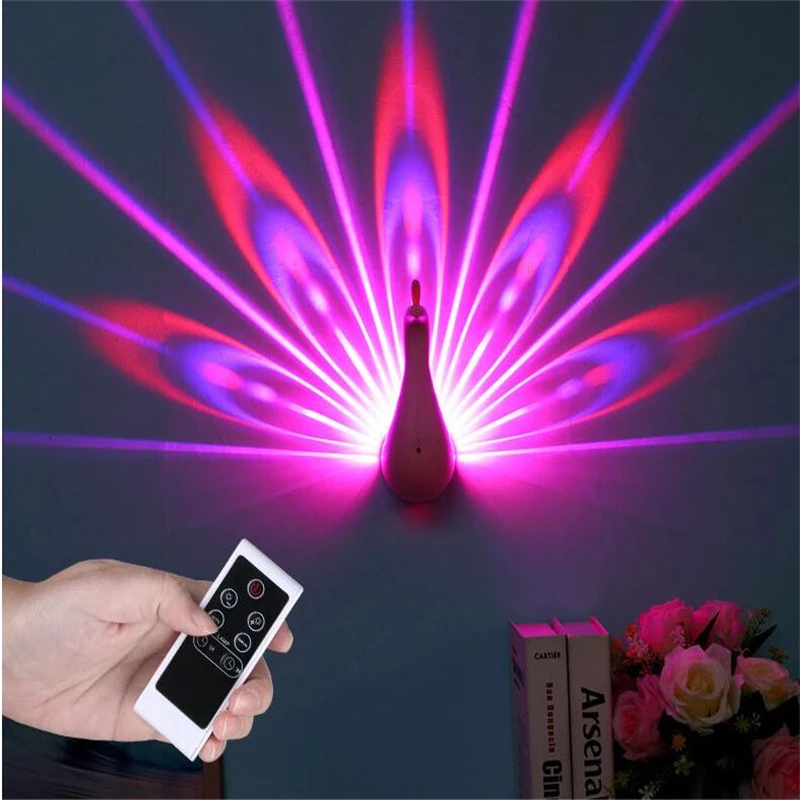 Us 9 89 15 Off Creative Peacock Wall Lights Remote Control Led Projection Night Light For Living Room Bedroom Bedside Staircase Decor Projector In
