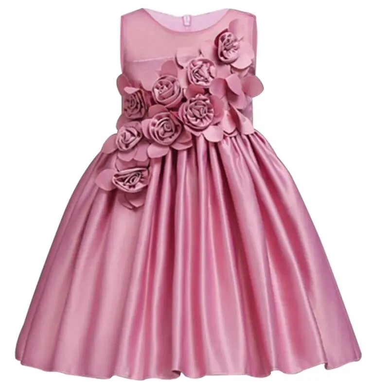 Детские праздничные Платья с цветочным узором для девочек; платья на год; вечерние платья для маленьких девочек; атласное платье принцессы без рукавов; свадебное платье - Цвет: as picture