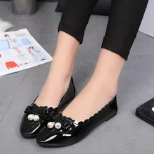 New 2016 Spring Sweet Bowtie Round Toe Female Shoes Pure Colors Beads Shallow Mouth Leisure Ladies Flats Big Size 35-40 ST221