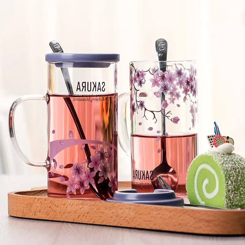 

Creative Transparent Juice Glass mug with lid Heat-resistant Household Milk Cake Office water Drink mug