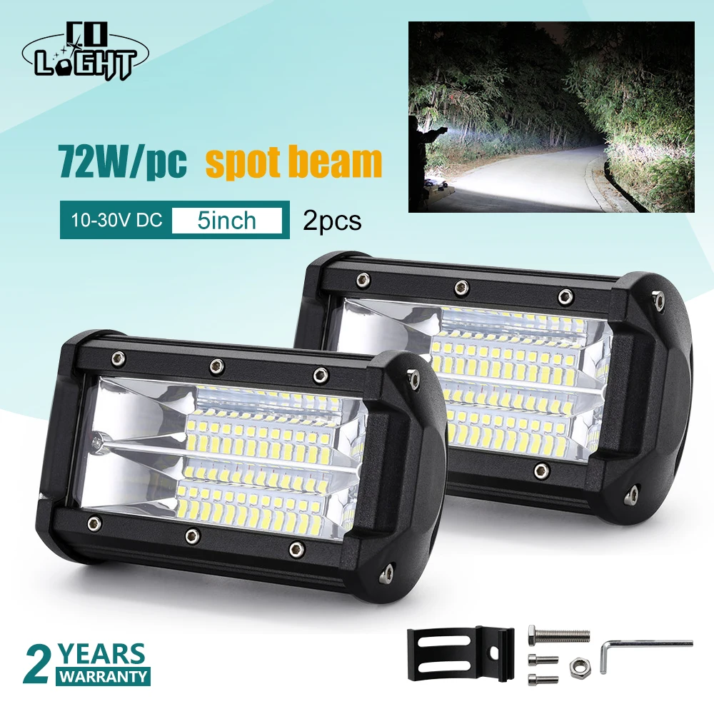 CO LIGHT 72W 5 inch Led Work Light 12V 24V Spot Flood 8000Lm for Auto Ford