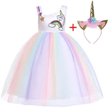 Рождественское платье для девочек; вечерние платья с единорогом для девочек; детский маскарадный костюм на Хэллоуин; одежда с вышивкой в виде единорога; детское платье для дня рождения