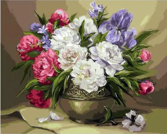 MaHuaf-W1281  bouquet of peonies and irises coloring by numbers on canvas Wall decoration painting for living room 