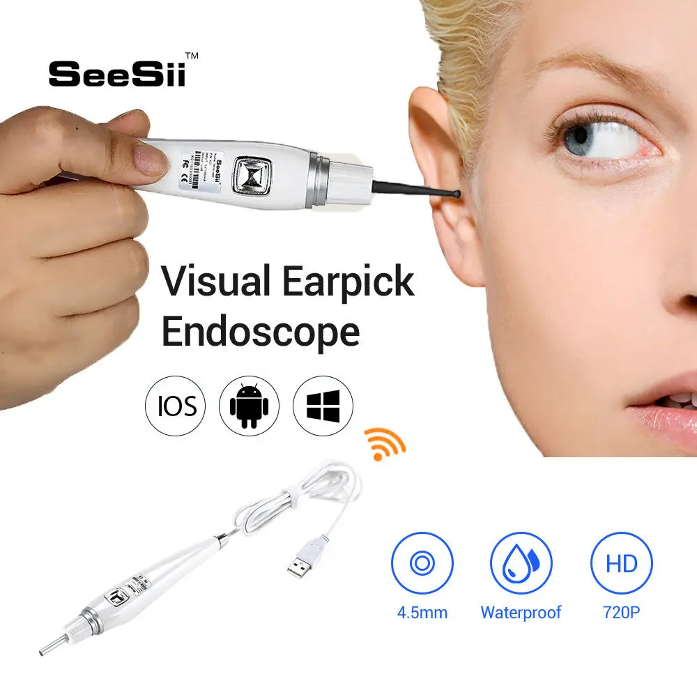 SEESII визуальный Earpick 1,5 м 4,5 мм Ложка уха USB эндоскопа Камера IP67 для IOS Android