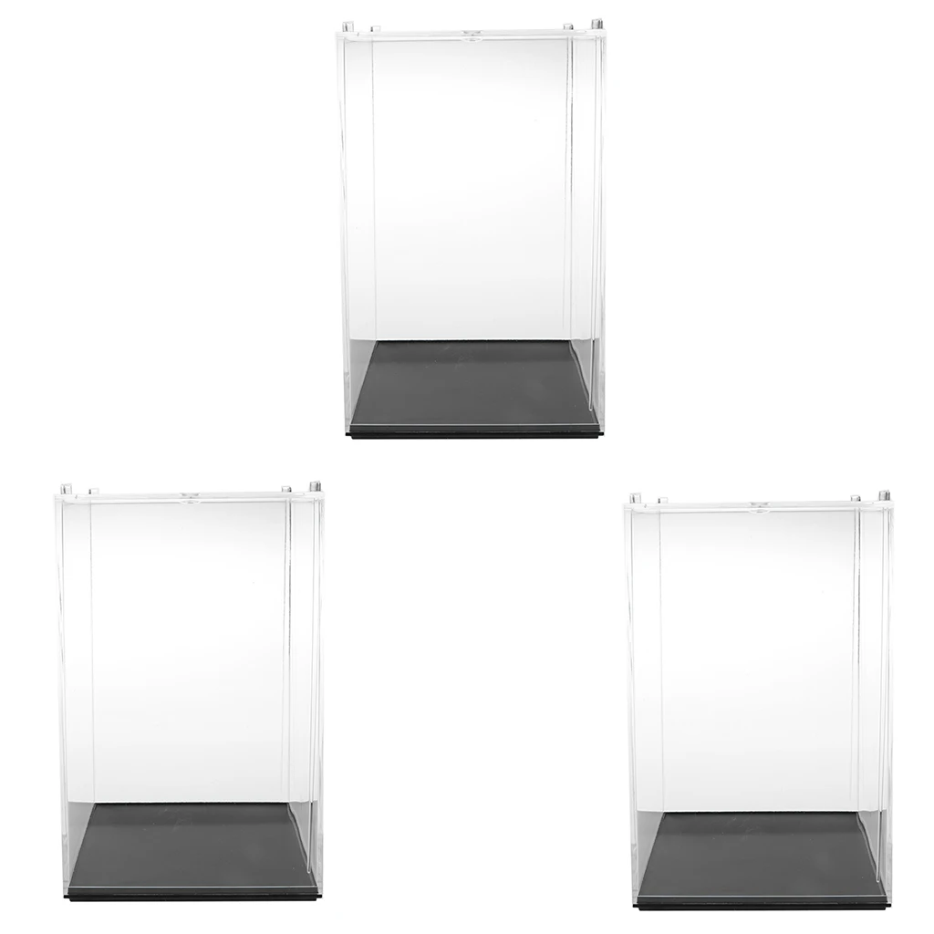 3Pcs Clear Display Case Box Show Case with Black Base Acrylic Box for Collection 4x4x5.5 Inch