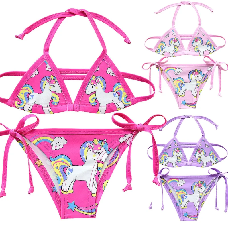 

2pcs 3D Cartoon Printed Unicorn Girls Beach Bikini Dress 2019 Summer Children Swimsuit Cute Kids Bathing Swim Clothes