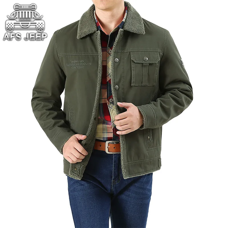 

Winter Jacket Men Parka Warm Casual Cargo Coat Military Thick Plus Velvet Turn-Down Collar AFS JEEP Style
