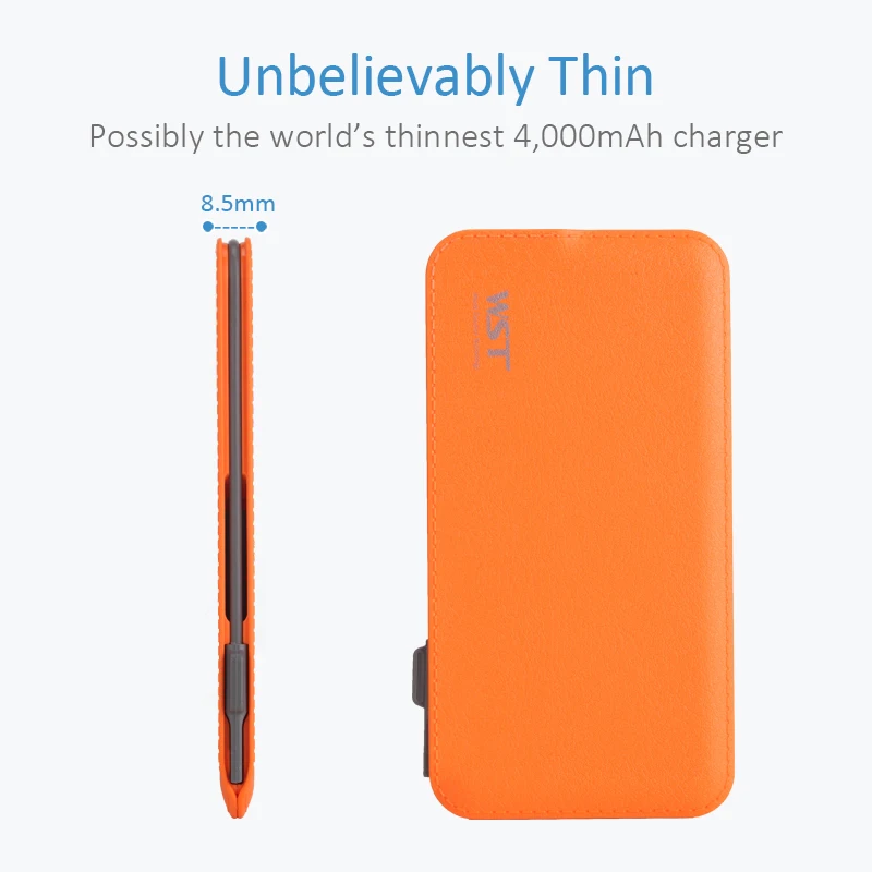 WST Power Bank 4000mAh With Built in Cable Portable Battery Charger Colorful Ultra Thin Slim External Batteries Pack for Mobile
