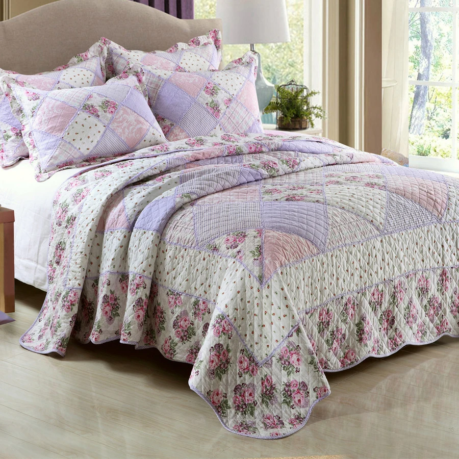 Chausub Korean Floral Patchwork Quilt Set 3pcs Washed Cotton