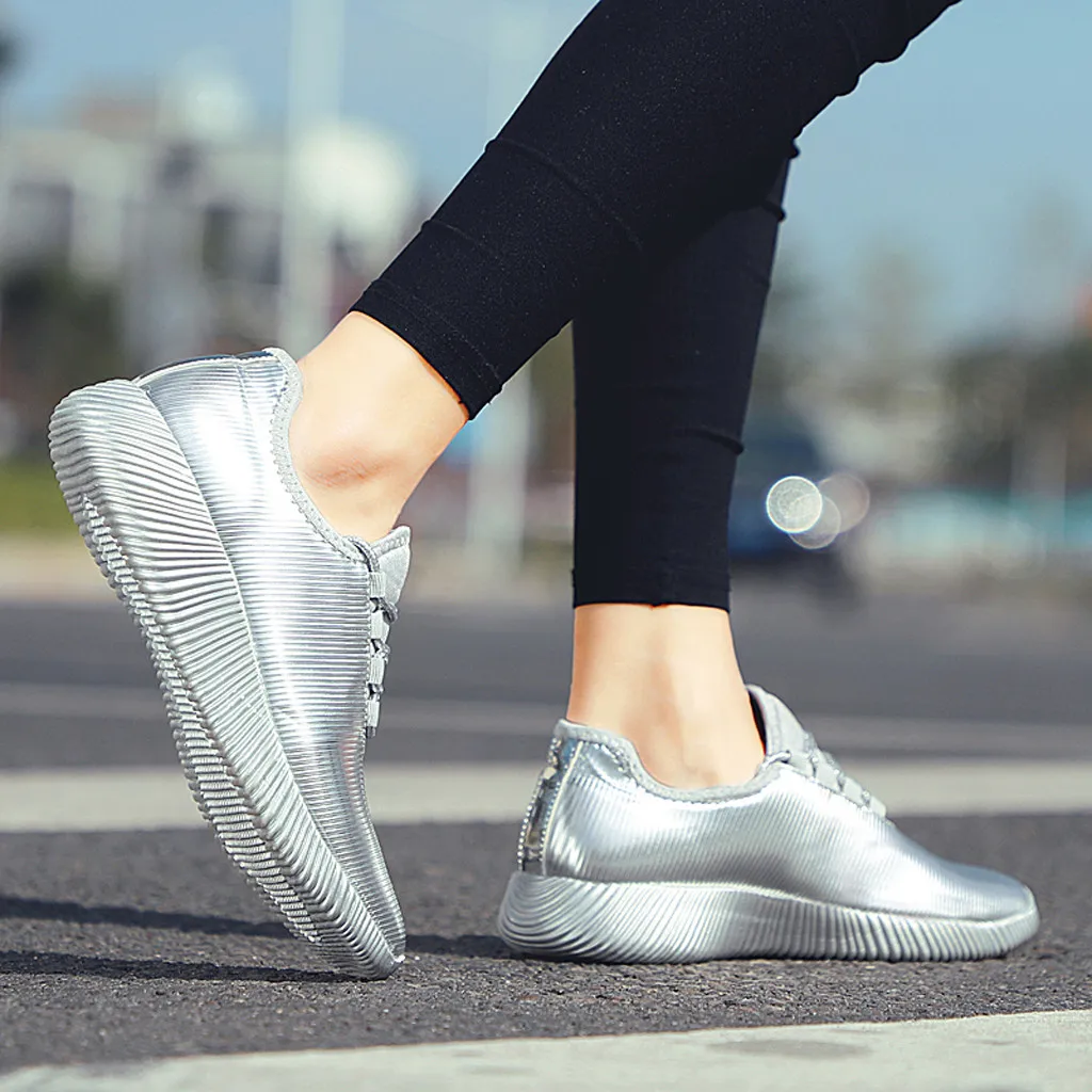 KANCOOLD/модные зеркальные женские кроссовки; повседневные Светоотражающие кроссовки без шнуровки; легкая эластичная обувь