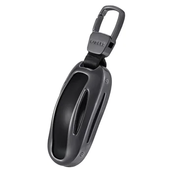 

For Tesla Model X Aluminum Alloy + Leather Key Ring Automobile Car Remote Key Case Cover Shell Protector Bag Car Accessories