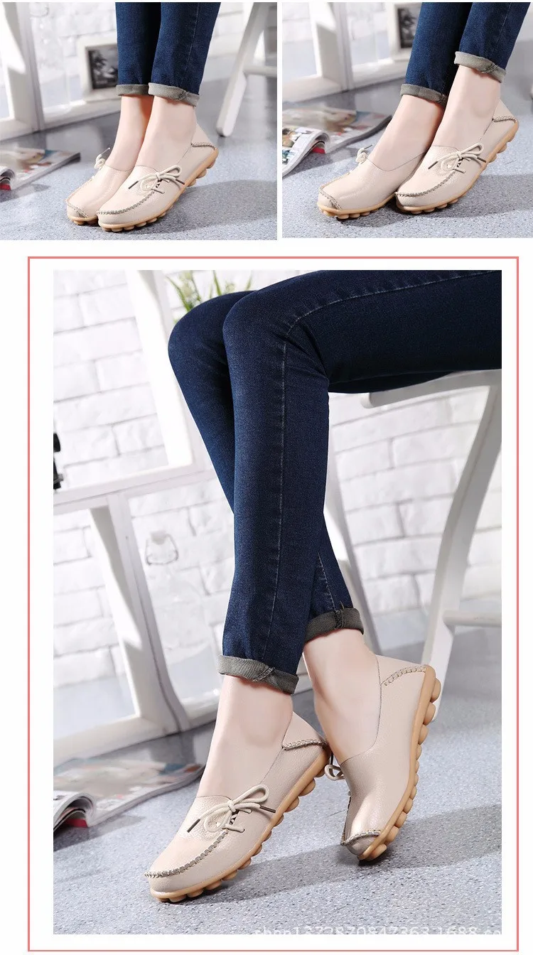 2016 New Real Leather Woman Flats Moccasins Mother Loafers Lacing Female Driving Casual Shoes In 16 Colors Size 34-44 ST179 (33)