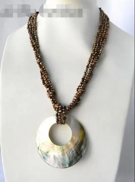 

Free Shipping >> 4Strands 21'' Coffee Baroque Freshwater Pearl Crystal Shell Pendant Necklace