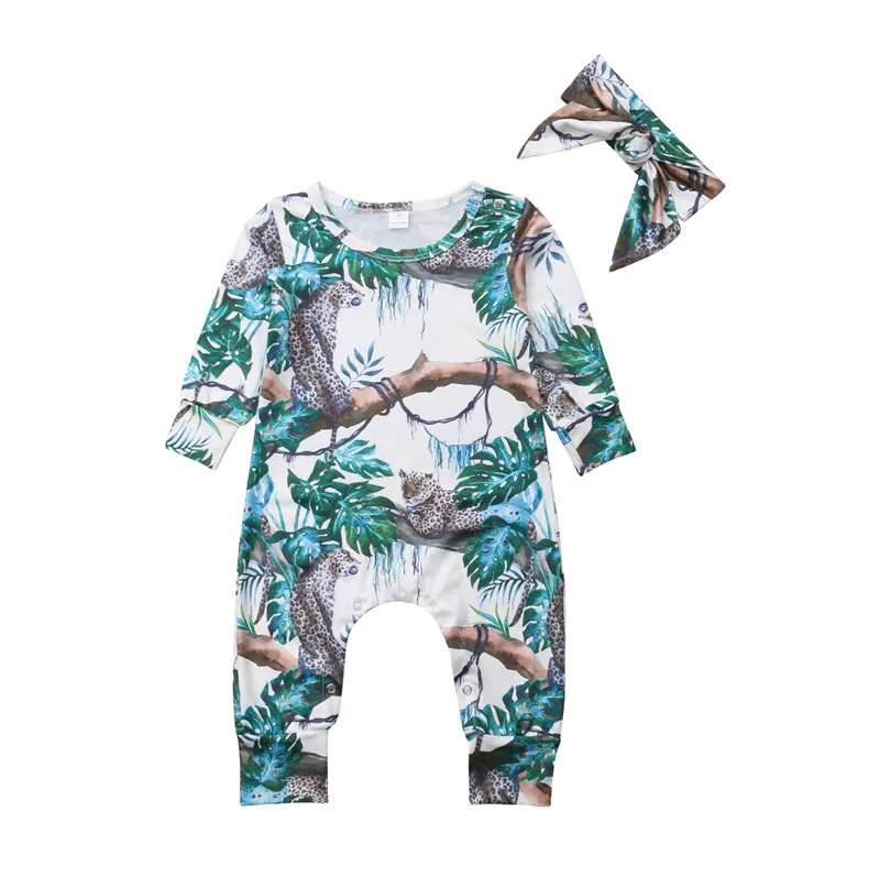 

PUDCOCO Newest Toddler Newborn Baby Girl Rompers Jumpsuit Headband Casual Autumn Kid Outfit Sets 0-24M