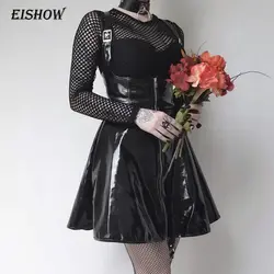 EISHOW/2019 короткая мини-юбка из искусственной кожи для женщин, на молнии, а-силуэт, высокая талия, черная мини Летняя женская повседневная