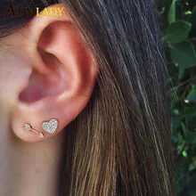 2 шт./компл. золото Цвет с украшением в виде кристаллов маленькие серьги-гвоздики 925 стерлингового серебра для Для женщин Романтический в виде сердца со стрелой серьги, ювелирные изделия