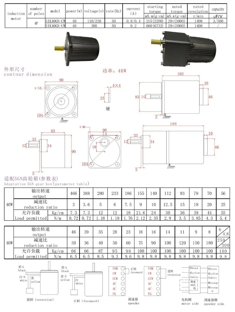 AC 220V 40W однофазный двигатель, AC однофазный Регулируемая скорость двигателя без коробки передач. Высокоскоростной двигатель переменного тока