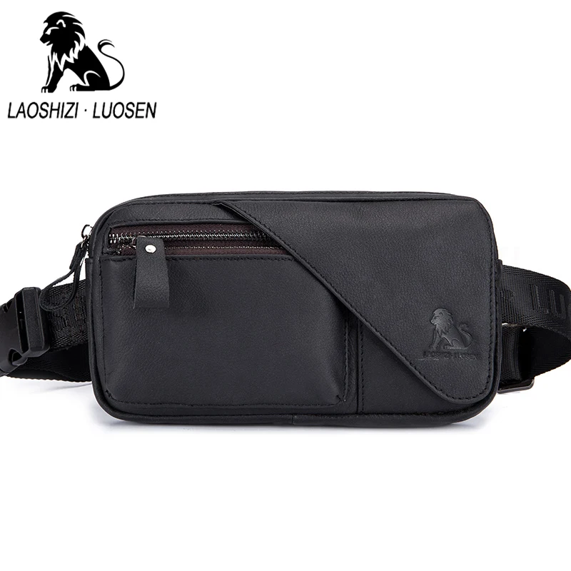 

Laoshizi Multifunction Genuine Leather Waist Pack Men Casual Molle Waist Bags Big Capacity Cigarette Belt Zipper Bags Wallets