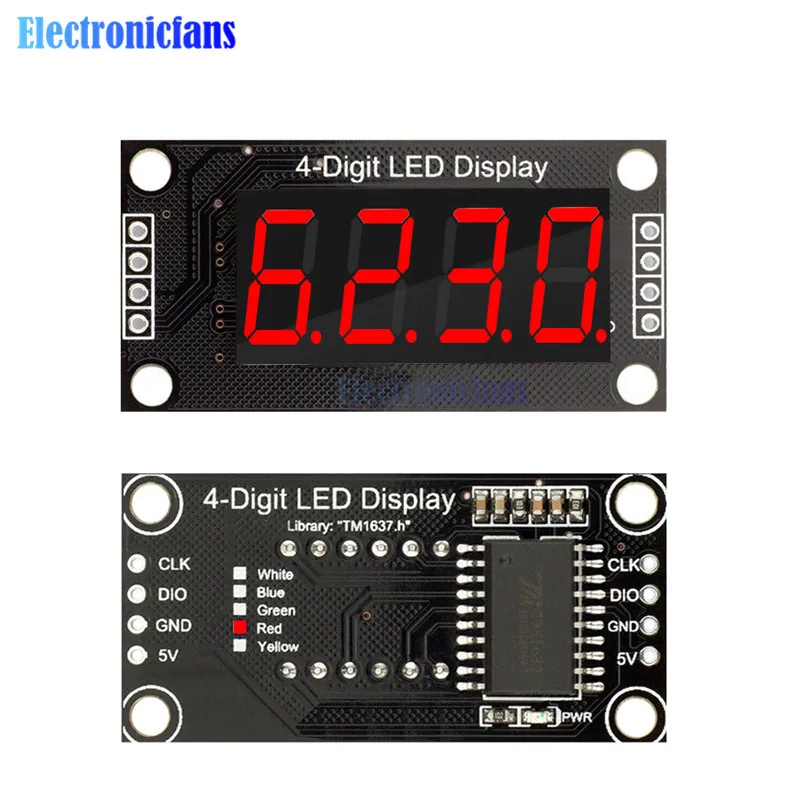0,36 дюймов 0,3" 4-разрядный красный/зеленый/желтый/синий/белый светодиодный Дисплей трубки, десятичная система 7 сегментов TM1637 модуль для Arduino Размеры: 30x14 мм - Цвет: Red