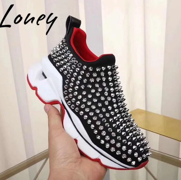

Loney New Brand Designer Genuine Leather Metal Rivets Studded Summer Flats Round Toe Slip On Breathable Casuals Shoes Women