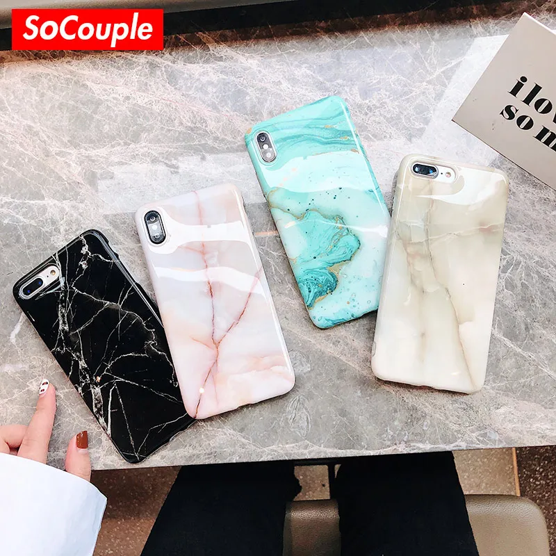 

SoCouple Marble Phone Case For iphone X Xs max XR 7 8 6 6s plus Soft Silicone IMD Glossy Stone Painted Case Back Cover Coque