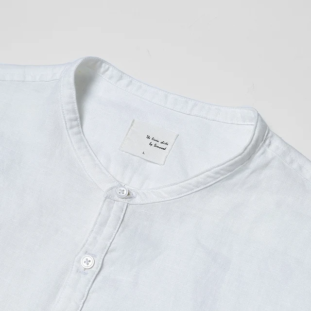 Simwood 2018 New Arrival Summer Short-sleeved Shirts Men 100% Linen White Solid Color Slim Fit Plus Size Collarless Tops CS1534