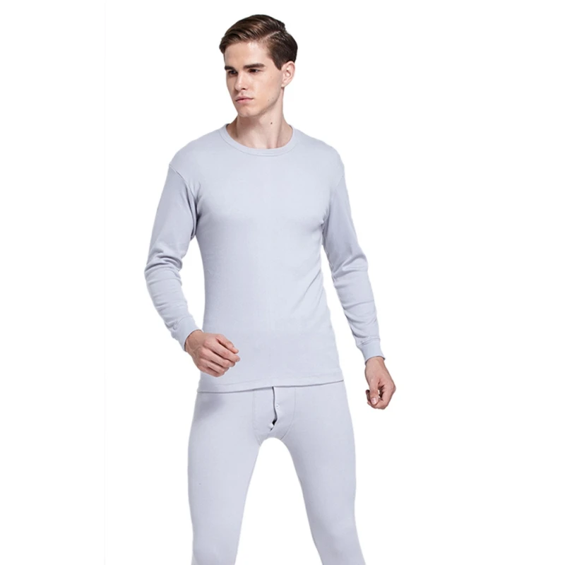 Новинка, зимние кальсоны для мужчин, плотные комплекты термобелья, футболка с длинными рукавами+ штаны, теплая одежда для мужчин X2 - Цвет: Silver Grey