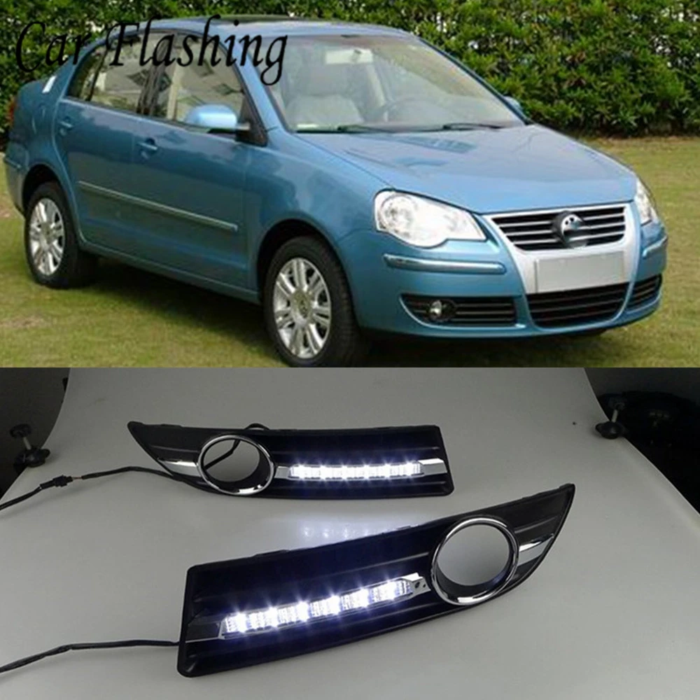 

car flashing 1set For Volkswagen VW Polo 9n3 2005 2006 2007 2008 2009 2010 LED DRL Daytime Running Light Daylight Fog lamp