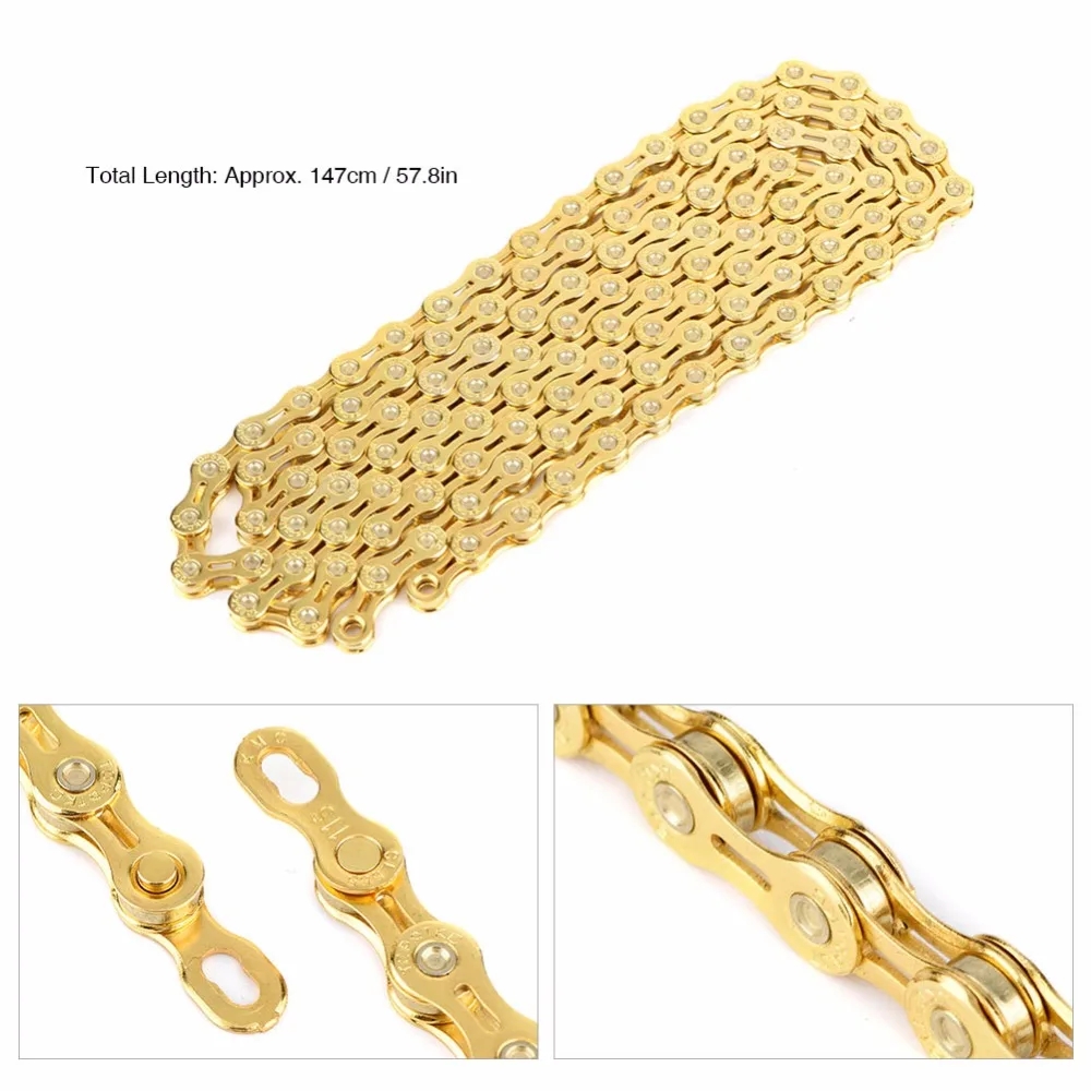 Clearance Ultralight Hollow Golden Chain 116 Links Replacement Parts for Fixed Gear Road Bike Mountain Bicycle 1 Clearance Ultralight Hollow Golden Chain 116 Links Replacement Parts for Fixed Gear Road Bike Mountain Bicycle 1