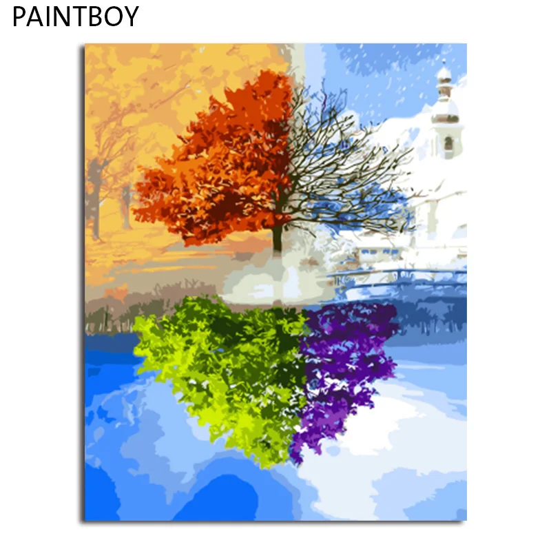 

PAINTBOY Framed Pictures Painting By Numbers Wall Art Of Landscape DIY Canvas Oil Painting Home Decor For Living Room