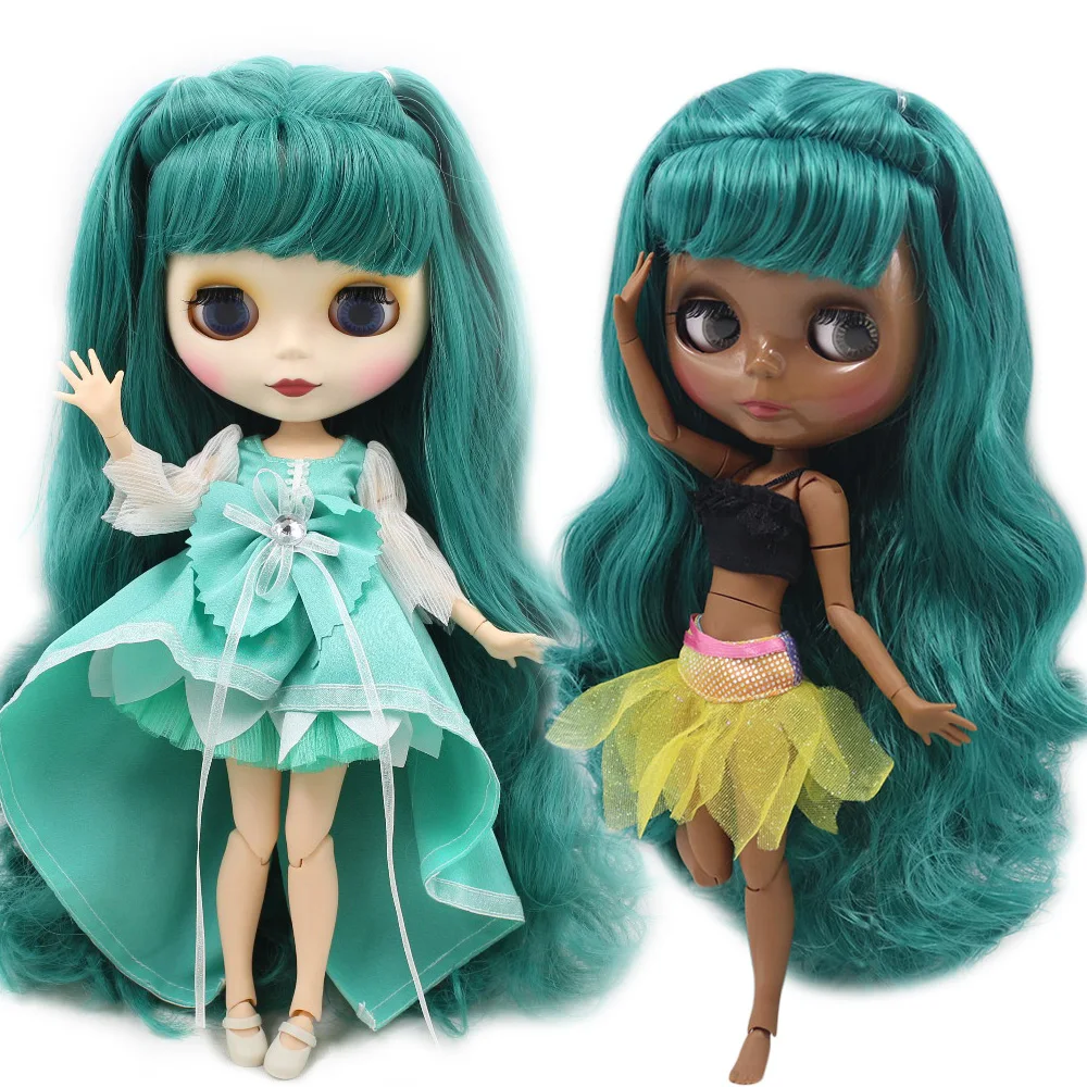 Blythe Nude Doll from Factory Jointed Body Blue Green Long Hair