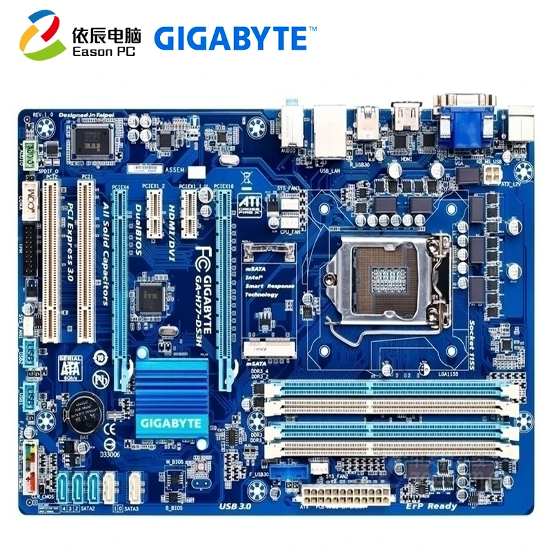 GIGABYTE GA H77 DS3H материнская плата для настольного компьютера LGA1155 DDR3 i3 i5 i7