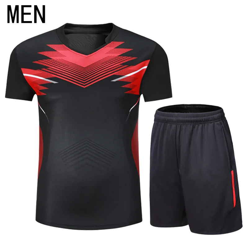 Новые быстросохнущие, дышащие теннисные костюмы для мужчин и женщин, футболки+ шорты, бадминтон, команды по настольному теннису, футболки с короткими рукавами - Цвет: Men Red suit